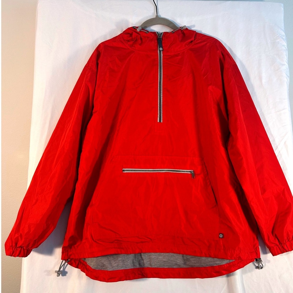 Lauren James Red Quarter Zip Hooded Windbreaker Anorak Jacket Pullover Lined